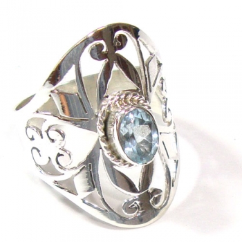 Bohemian style chic design blue stone silver ring